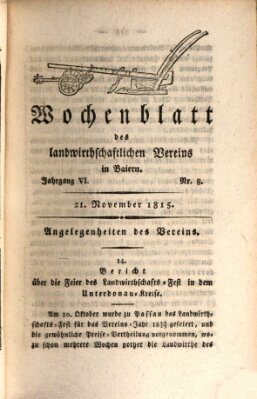 Wochenblatt des Landwirtschaftlichen Vereins in Bayern Dienstag 21. November 1815