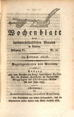 Wochenblatt des Landwirtschaftlichen Vereins in Bayern Dienstag 13. Februar 1816