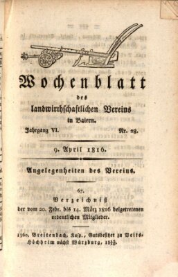 Wochenblatt des Landwirtschaftlichen Vereins in Bayern Dienstag 9. April 1816