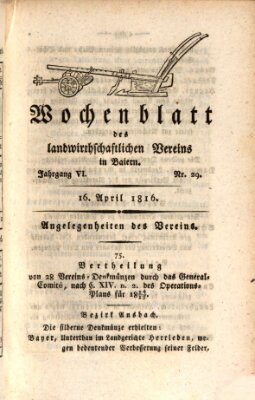 Wochenblatt des Landwirtschaftlichen Vereins in Bayern Dienstag 16. April 1816