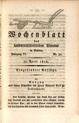 Wochenblatt des Landwirtschaftlichen Vereins in Bayern Dienstag 30. April 1816
