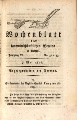 Wochenblatt des Landwirtschaftlichen Vereins in Bayern Dienstag 7. Mai 1816