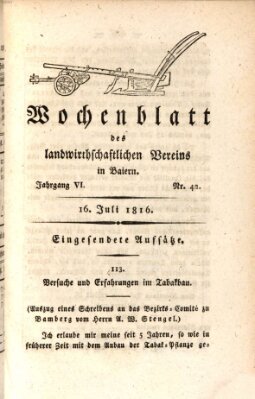 Wochenblatt des Landwirtschaftlichen Vereins in Bayern Dienstag 16. Juli 1816