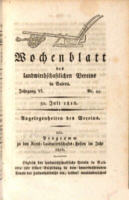 Wochenblatt des Landwirtschaftlichen Vereins in Bayern Dienstag 30. Juli 1816