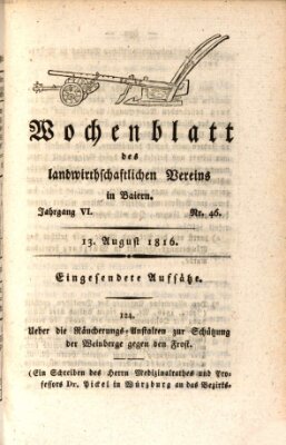 Wochenblatt des Landwirtschaftlichen Vereins in Bayern Dienstag 13. August 1816