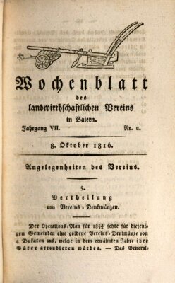 Wochenblatt des Landwirtschaftlichen Vereins in Bayern Dienstag 8. Oktober 1816