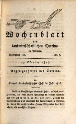 Wochenblatt des Landwirtschaftlichen Vereins in Bayern Dienstag 29. Oktober 1816