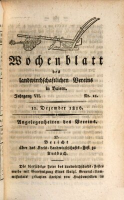 Wochenblatt des Landwirtschaftlichen Vereins in Bayern Dienstag 10. Dezember 1816