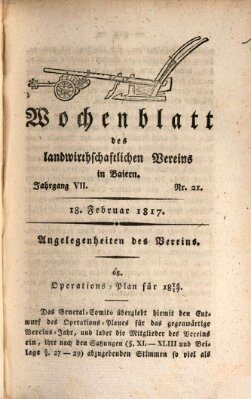 Wochenblatt des Landwirtschaftlichen Vereins in Bayern Dienstag 18. Februar 1817