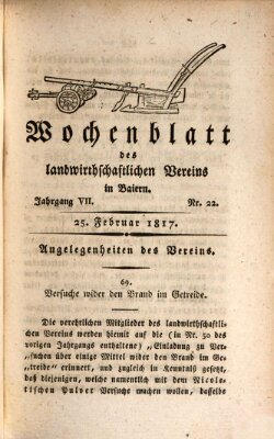 Wochenblatt des Landwirtschaftlichen Vereins in Bayern Dienstag 25. Februar 1817