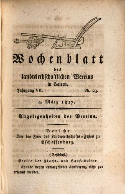 Wochenblatt des Landwirtschaftlichen Vereins in Bayern Dienstag 4. März 1817