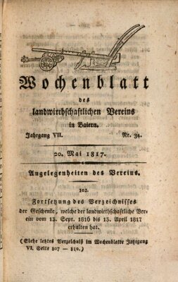 Wochenblatt des Landwirtschaftlichen Vereins in Bayern Dienstag 20. Mai 1817