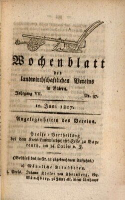 Wochenblatt des Landwirtschaftlichen Vereins in Bayern Dienstag 10. Juni 1817