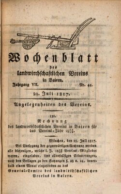 Wochenblatt des Landwirtschaftlichen Vereins in Bayern Dienstag 29. Juli 1817