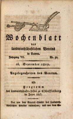 Wochenblatt des Landwirtschaftlichen Vereins in Bayern Dienstag 16. September 1817