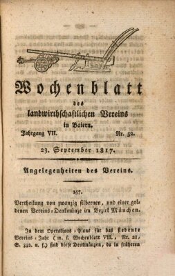 Wochenblatt des Landwirtschaftlichen Vereins in Bayern Dienstag 23. September 1817