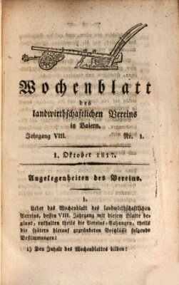 Wochenblatt des Landwirtschaftlichen Vereins in Bayern Mittwoch 1. Oktober 1817