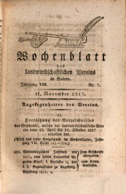 Wochenblatt des Landwirtschaftlichen Vereins in Bayern Dienstag 11. November 1817