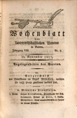 Wochenblatt des Landwirtschaftlichen Vereins in Bayern Dienstag 25. November 1817