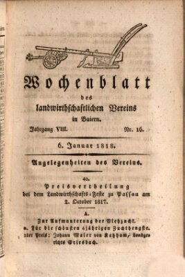 Wochenblatt des Landwirtschaftlichen Vereins in Bayern Dienstag 6. Januar 1818