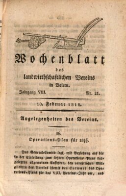 Wochenblatt des Landwirtschaftlichen Vereins in Bayern Dienstag 10. Februar 1818