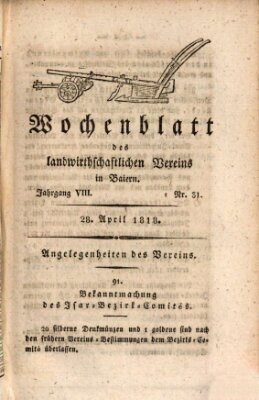 Wochenblatt des Landwirtschaftlichen Vereins in Bayern Dienstag 28. April 1818