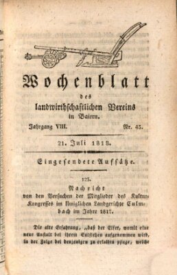 Wochenblatt des Landwirtschaftlichen Vereins in Bayern Dienstag 21. Juli 1818