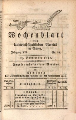 Wochenblatt des Landwirtschaftlichen Vereins in Bayern Dienstag 29. September 1818