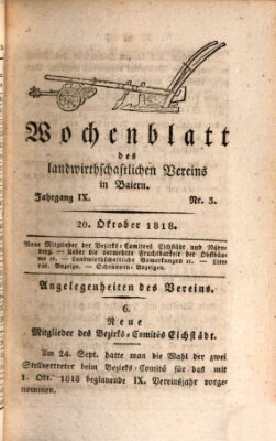 Wochenblatt des Landwirtschaftlichen Vereins in Bayern Dienstag 20. Oktober 1818