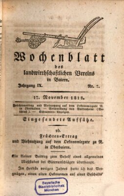 Wochenblatt des Landwirtschaftlichen Vereins in Bayern Dienstag 17. November 1818