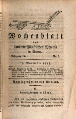 Wochenblatt des Landwirtschaftlichen Vereins in Bayern Dienstag 24. November 1818