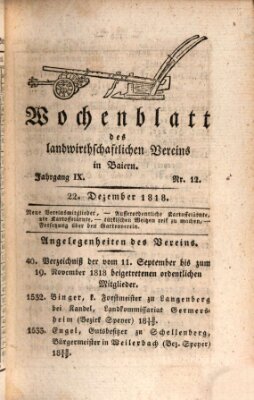 Wochenblatt des Landwirtschaftlichen Vereins in Bayern Dienstag 22. Dezember 1818