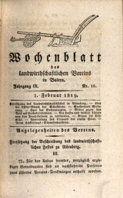 Wochenblatt des Landwirtschaftlichen Vereins in Bayern Dienstag 2. Februar 1819