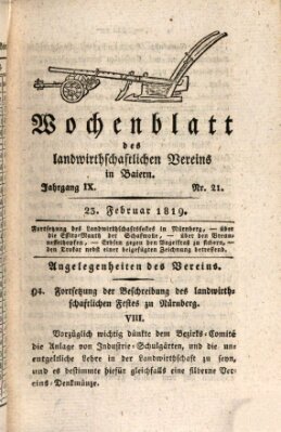 Wochenblatt des Landwirtschaftlichen Vereins in Bayern Dienstag 23. Februar 1819