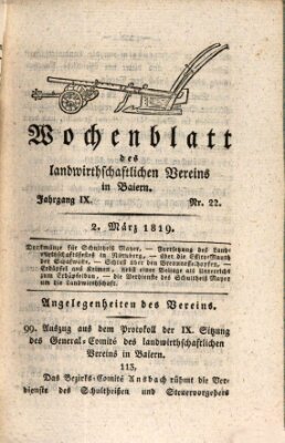 Wochenblatt des Landwirtschaftlichen Vereins in Bayern Dienstag 2. März 1819