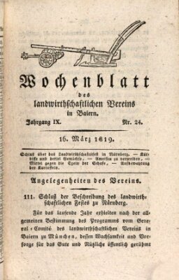 Wochenblatt des Landwirtschaftlichen Vereins in Bayern Dienstag 16. März 1819