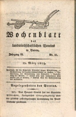 Wochenblatt des Landwirtschaftlichen Vereins in Bayern Dienstag 23. März 1819