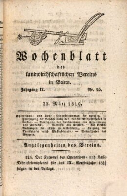 Wochenblatt des Landwirtschaftlichen Vereins in Bayern Dienstag 30. März 1819
