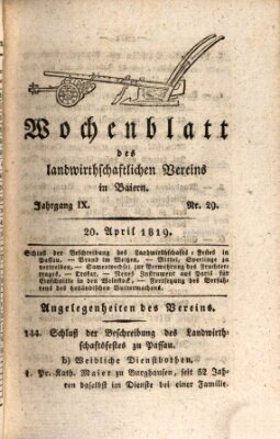 Wochenblatt des Landwirtschaftlichen Vereins in Bayern Dienstag 20. April 1819