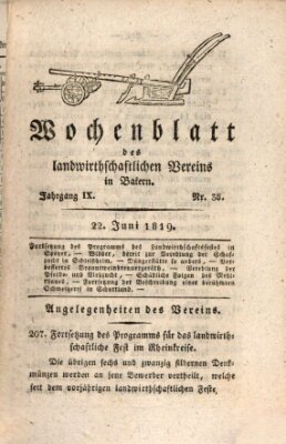 Wochenblatt des Landwirtschaftlichen Vereins in Bayern Dienstag 22. Juni 1819