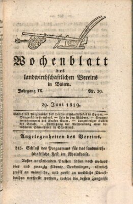 Wochenblatt des Landwirtschaftlichen Vereins in Bayern Dienstag 29. Juni 1819