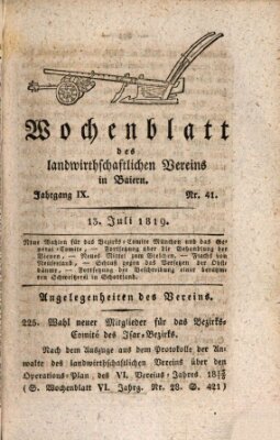 Wochenblatt des Landwirtschaftlichen Vereins in Bayern Dienstag 13. Juli 1819