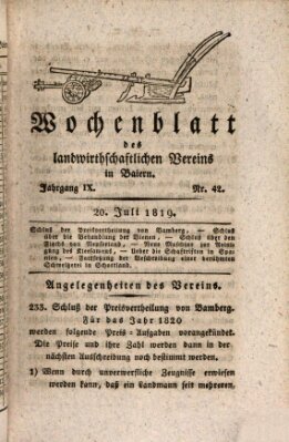 Wochenblatt des Landwirtschaftlichen Vereins in Bayern Dienstag 20. Juli 1819