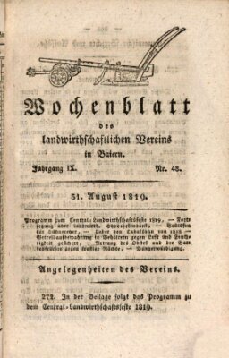 Wochenblatt des Landwirtschaftlichen Vereins in Bayern Dienstag 31. August 1819