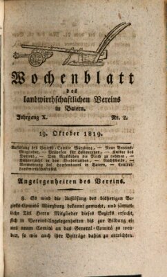 Wochenblatt des Landwirtschaftlichen Vereins in Bayern Dienstag 19. Oktober 1819