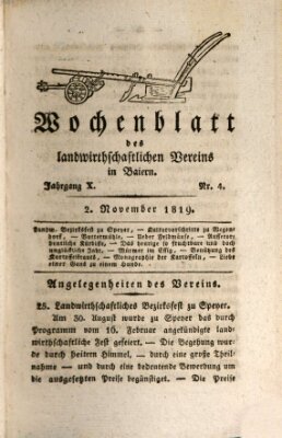 Wochenblatt des Landwirtschaftlichen Vereins in Bayern Dienstag 2. November 1819