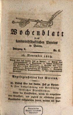 Wochenblatt des Landwirtschaftlichen Vereins in Bayern Dienstag 16. November 1819