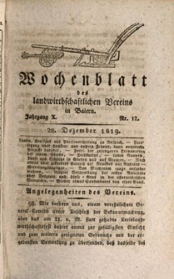 Wochenblatt des Landwirtschaftlichen Vereins in Bayern Dienstag 28. Dezember 1819