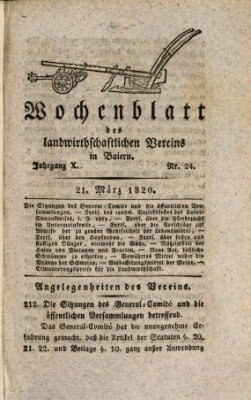 Wochenblatt des Landwirtschaftlichen Vereins in Bayern Dienstag 21. März 1820