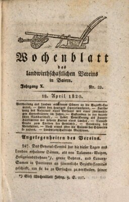 Wochenblatt des Landwirtschaftlichen Vereins in Bayern Dienstag 18. April 1820